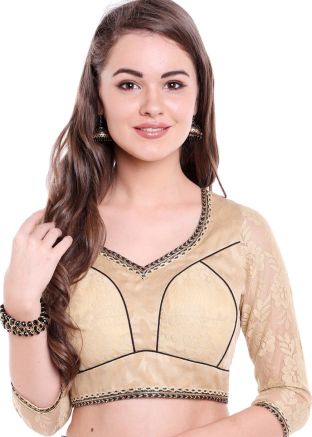 Cream Readymade Jacquard Net Blouse