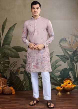 Purple Embroidered Kurta In Viscose