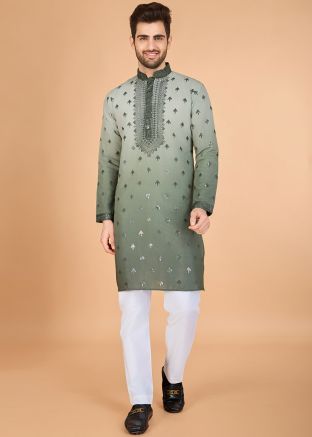 Readymade Shaded Green Embroidered Men Kurta