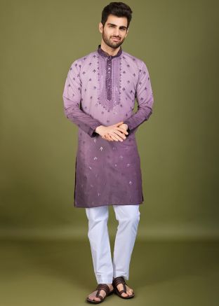 Readymade Shaded Purple Embroidered Men Kurta