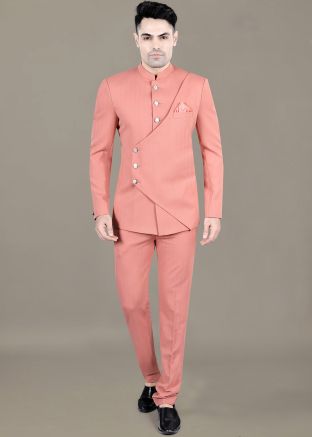 Peach Men Bandhgala Jodhpuri In Rayon
