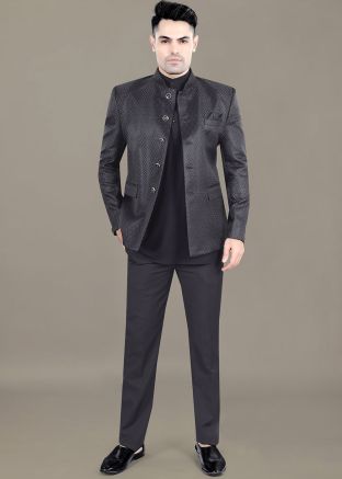 Black Men Kurta Pajama With Bandhgala Jodhpuri Suit