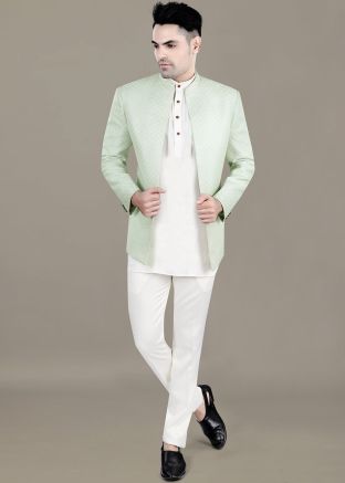 White Kurta Pajama With Bandhgala Jodhpuri Suit