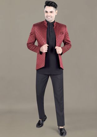 Black Men Kurta Pajama With Bandhgala Jodhpuri Suit 