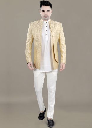 White Kurta Pajama With Bandhgala Jodhpuri Suit