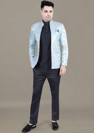 Black Men Kurta Pajama With Bandhgala Jodhpuri Suit