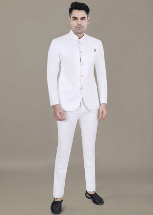White Men Bandhgala Jodhupuri Suit