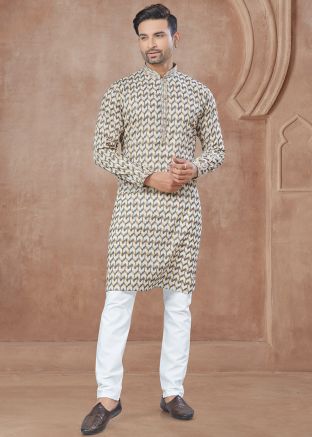 Multicolor Printed Kurta Pajama In Cotton
