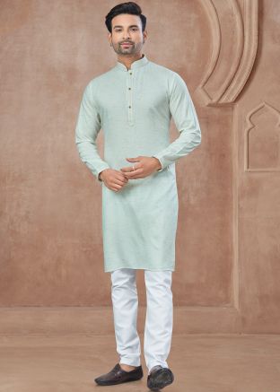 Blue Printed Cotton Kurta Pajama