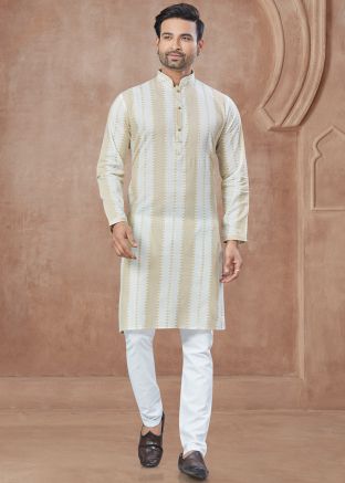 Brown Printed Men Kurta Pajama