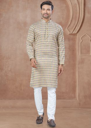 Multicolor Printed Kurta Pajama In Cotton