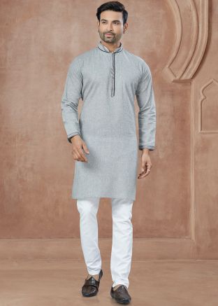 Grey Men Kurta Pajama In Cotton
