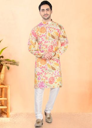 Multicolored Floral Print Kurta Pajama Set