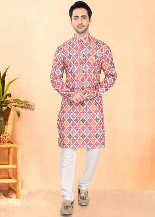 Multicolored Bandhej Print Kurta With Pajama