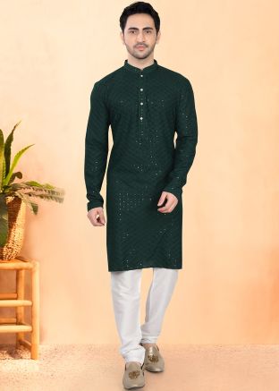 Dark Green Embroidered Kurta Pajama Set