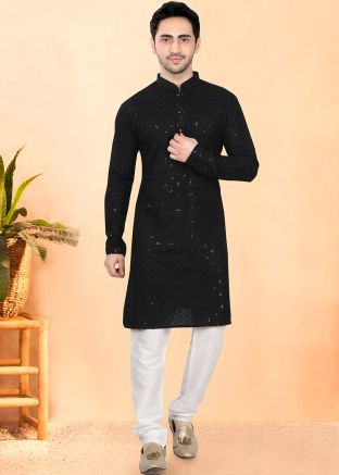 Black Thread Work Kurta With Pajama Set