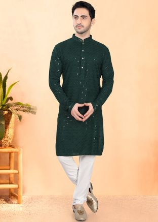 Dark Green Embellished Kurta Pajama