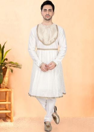 Cream Woven Peshwai Kurta With Pajama