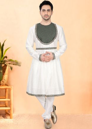 Cream Woven Peshwai Kurta With Pajama