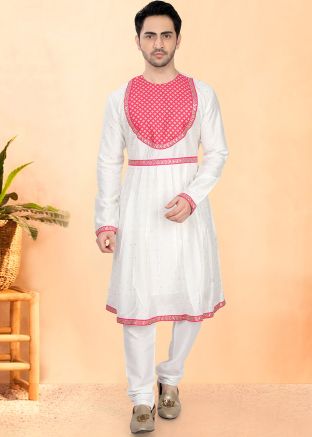 Cream Woven Peshwai Kurta With Pajama