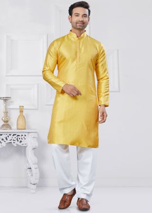 Yellow Woven  Work Kurta Pajama