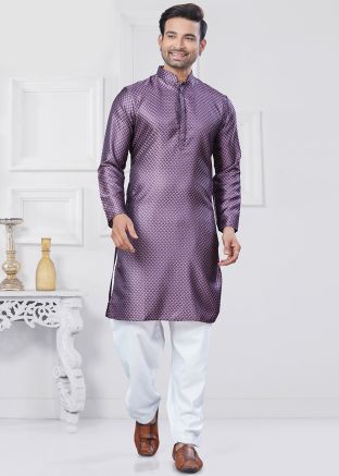 Purple Jacquard Kurta Pajama In Woven Work