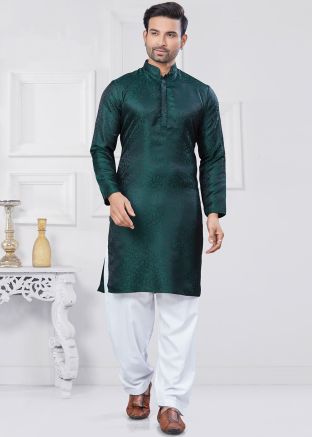 Green Kurta Pajama In Woven Work