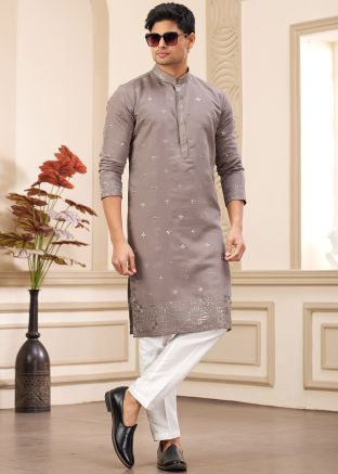 Mauve Purple Embroidered Kurta Pajama