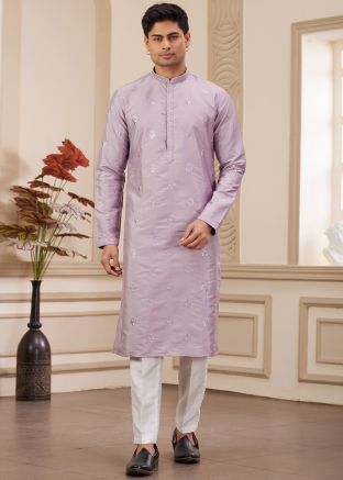 Purple Men Embroidered Kurta Pajama