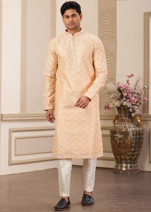Peach Embroidered Kurta Pajama