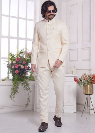 Cream Embroidered Bandhgala Jodhpuri Jacket