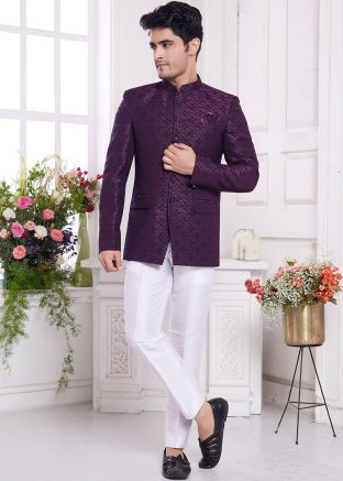 Readymade Purple Woven Bandhgala Jodhpuri Jacket
