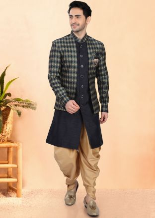 Black Men Indo Western Sherwani In Jacket Style