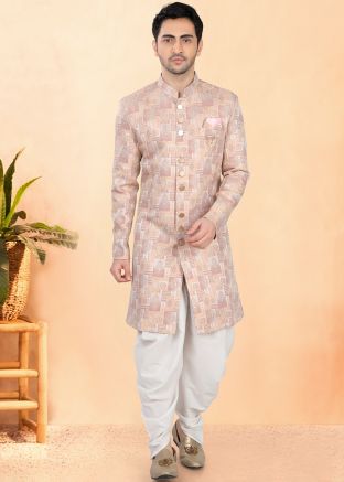 Multicolor Woven Men Dhoti With Sherwani