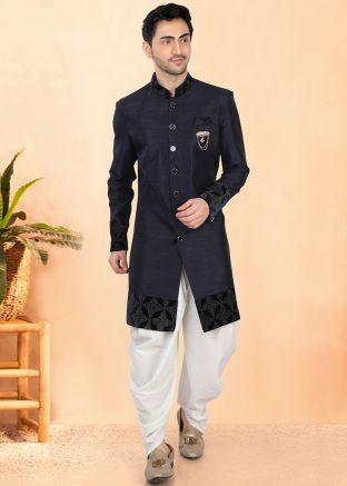 Black Embroidered Dhoti With Sherwani