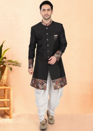 Black Embroidered Dhoti With Sherwani