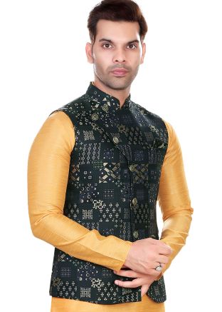Blue Woven Men Nehru Jacket