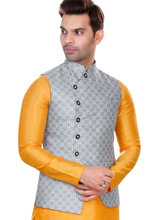 Grey Woven Men Nehru Jacket