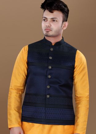 Blue Woven Nehru Jacket In Jacquard