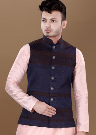 Blue Woven Men Nehru Jacket