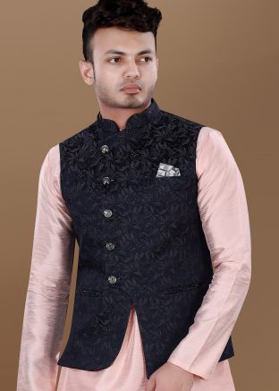 Black Embroidered Men Nehru Jacket