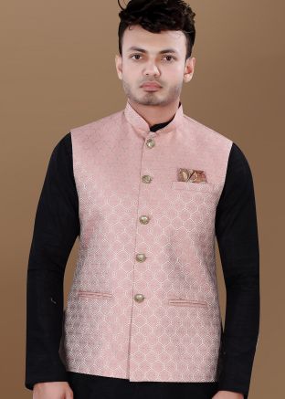 Pink Woven Men Nehru Jacket