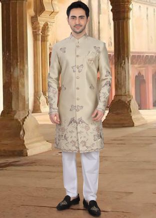 Light Golden Embellished Indo Western Sherwani
