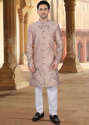 Mauve Pink Embroidered Indo Western Sherwani