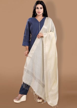 Golden Woven Dupatta In Cotton