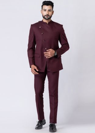 Wine Terry Rayon Bandhgala Jodhpuri Suit