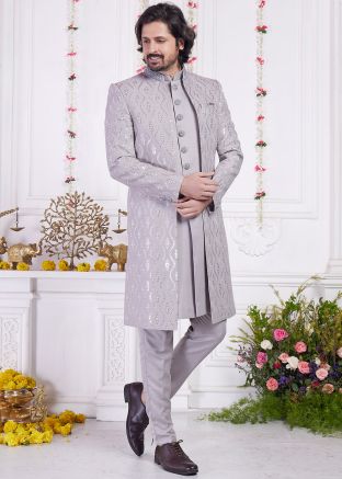 Grey Embellished Jacket Indo Western Sherwani