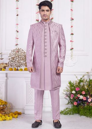 Lavender Embellished Jacket Indo Western Sherwani