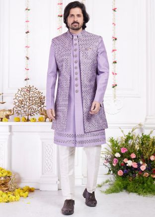 Purple Embroidered Jacket Indo Western Sherwani