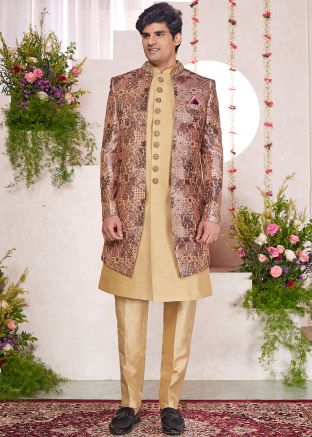 Golden Embroidered Indo Western Sherwani